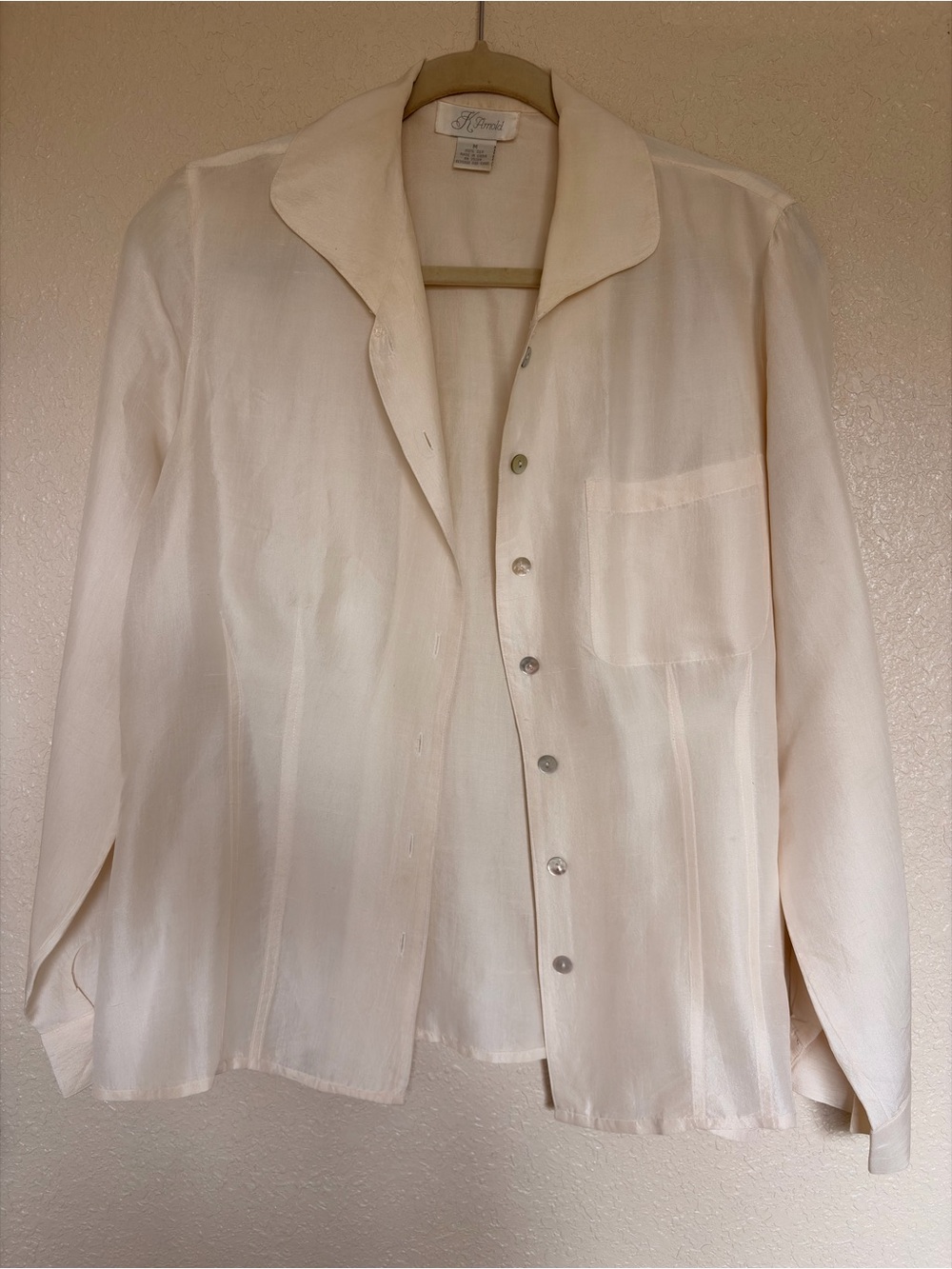 Cream Silk Button-Front Blouse